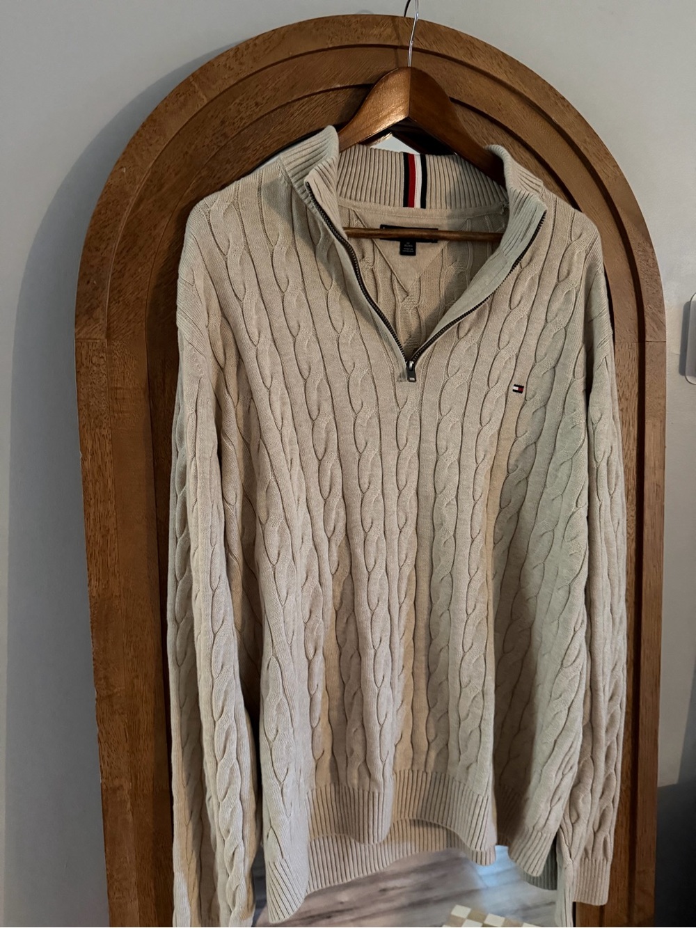 Tommy Hilfiger Men's Cable-Knit Half-Zip Sweater in Cream
